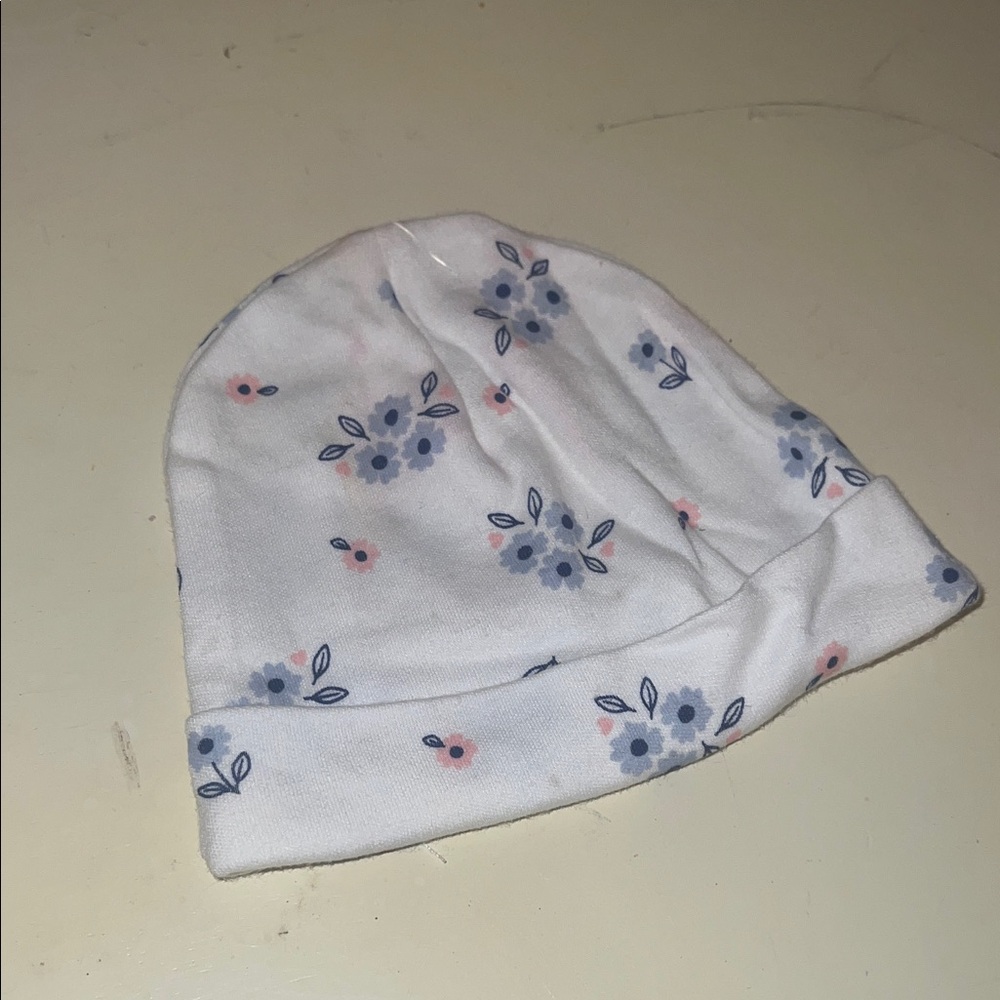 Source Unknown White Floral Baby Hat